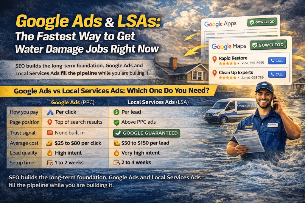 Google Ads vs LSAs for getting water damage leads quickly